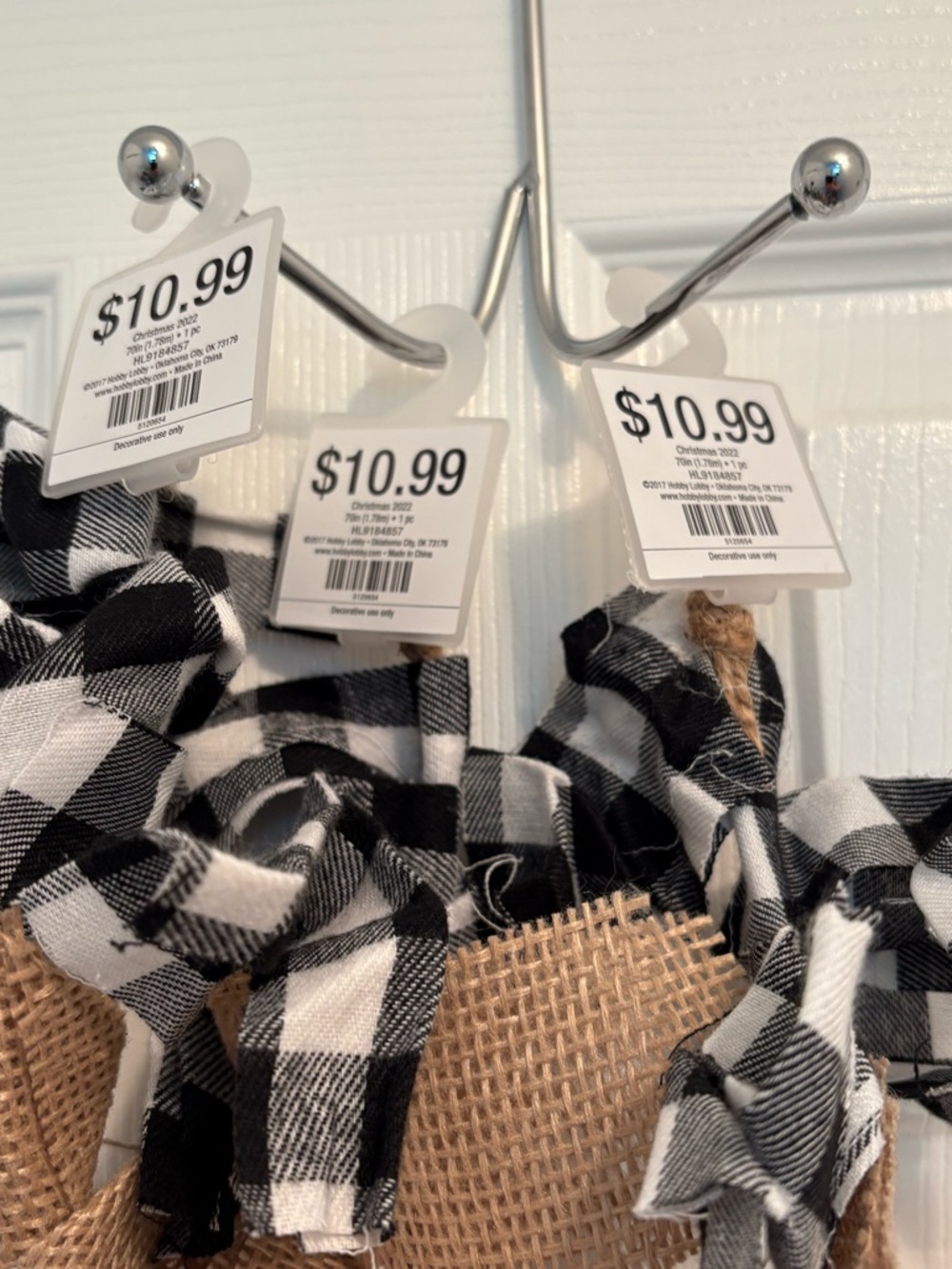 Three Black & White Buffalo Check and Burlap Garlands 70” - Picture 2 of 4